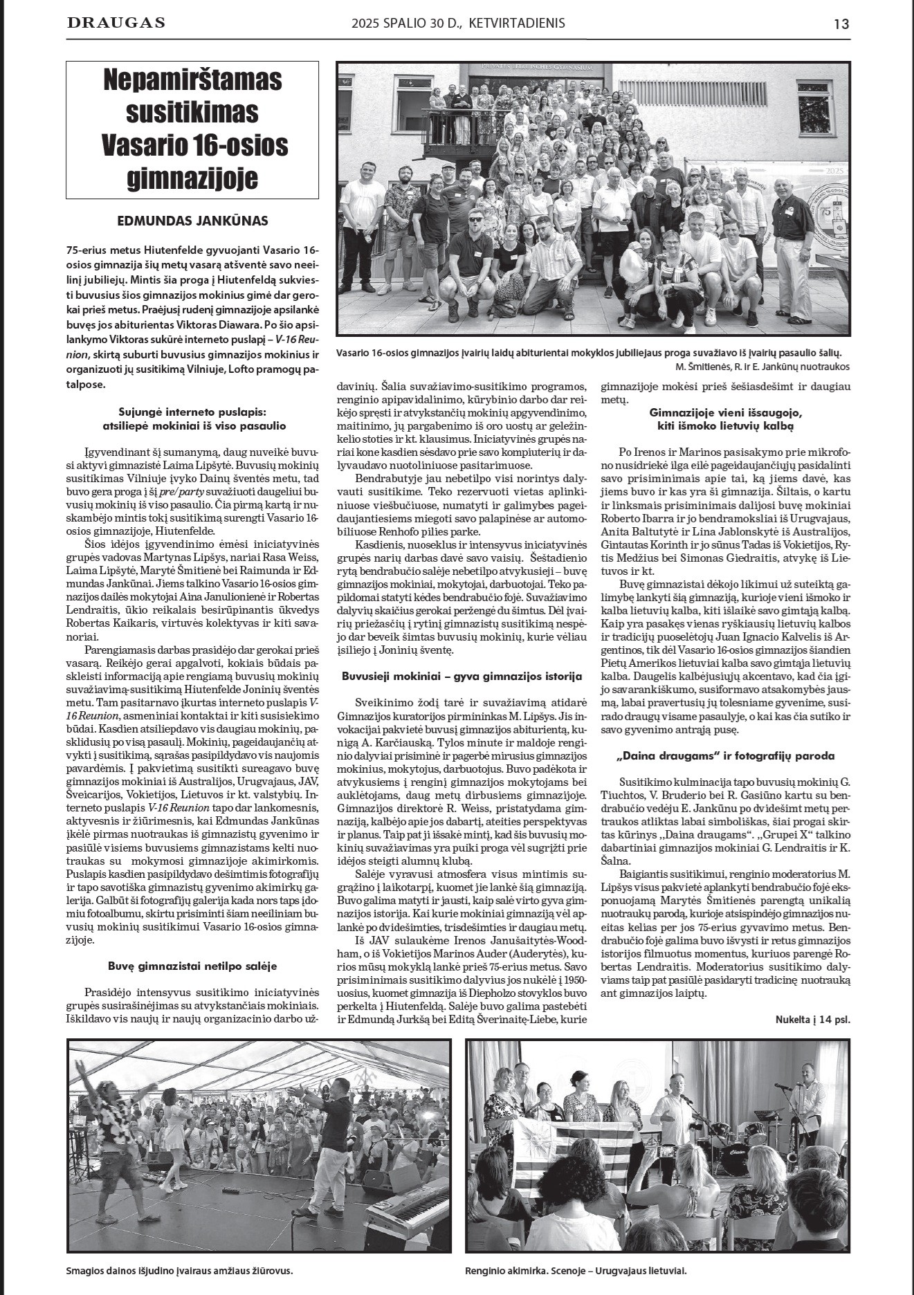 Straipsnis JAV lietuvių leidinyje "Draugas"