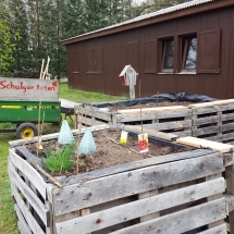 Der ultimative Helfer bei größeren Schulgartenaktionen: der Kleine Traktor mit dem Schulgärtchen-Anhänger, Gesteuert von unserem Herrn Kaikaris. (Foto: Dr. A. Weber)