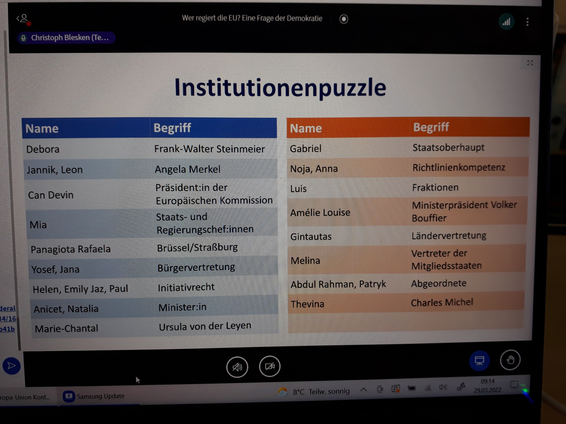 Digitales Seminar - Wer regiert eigentlich die Europäische Union? (Foto: Dr. G. Hoffmann)